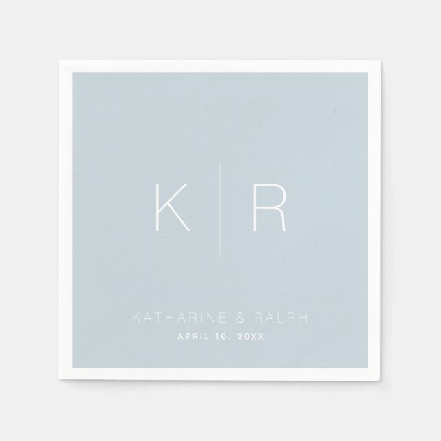 Serviette En Papier Monogramme blanc simple Mariage bleu foncé (Devant)