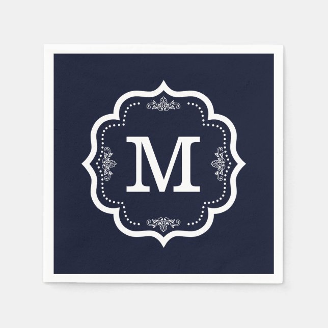 Serviette En Papier Monogramme bleu (Devant)