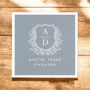 Serviette En Papier Monogramme bleu foncé Mariage floral