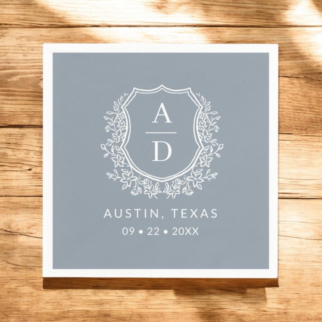 Serviette En Papier Monogramme bleu foncé Mariage floral (Créateur téléchargé)