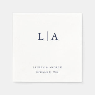 Serviette En Papier Monogramme bleu marine Simple minimaliste Mariage