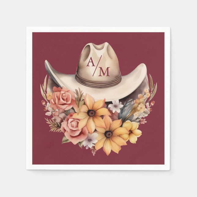 Serviette En Papier Monogramme Boho Floral Mariage occidental (Devant)