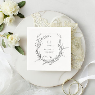 Serviette En Papier monogramme botanique classique noms crest mariage