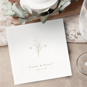 Serviette En Papier Monogramme botanique simple or mariage rustique
