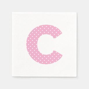 Serviette En Papier Monogramme C gras en rose et pois blanc minuscule