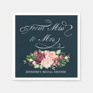 Serviette En Papier monogramme calligraphié floral de miss à mrs