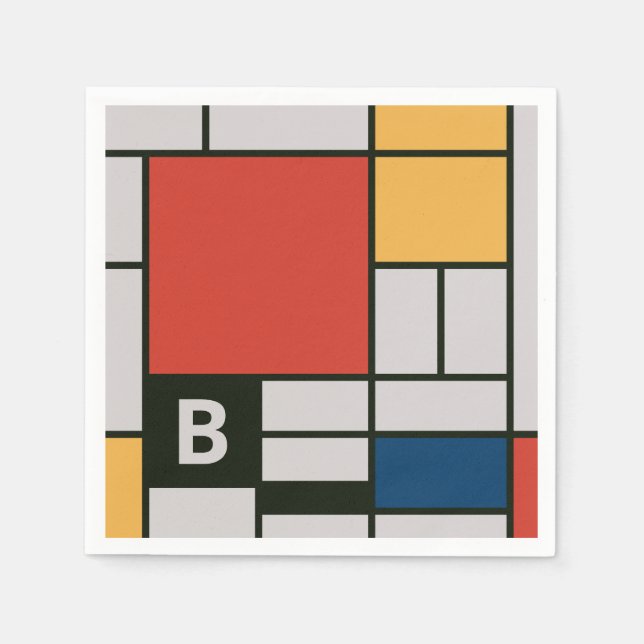 Serviette En Papier Monogramme Carré De Stijl Inspiré (Devant)