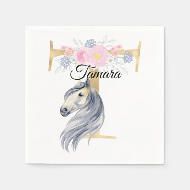 Serviette En Papier Monogramme cheval ajouter nom girly personnalisabl (Devant)