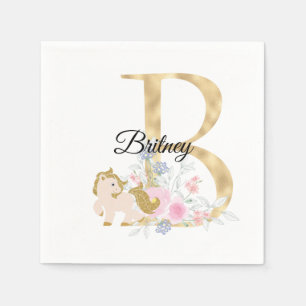 Serviette En Papier Monogramme cheval mignon floral girly équestre nom