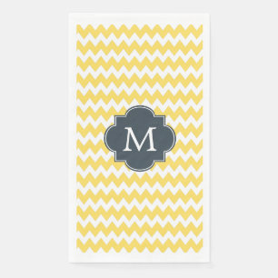 Serviette En Papier Monogramme Chevron jaune, blanc et charbon de bois