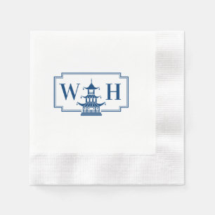 Serviette En Papier Monogramme Chinoiserie Pagode dans Marine Napkins