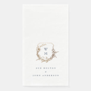 Serviette En Papier monogramme classique bleu marine or motif crête