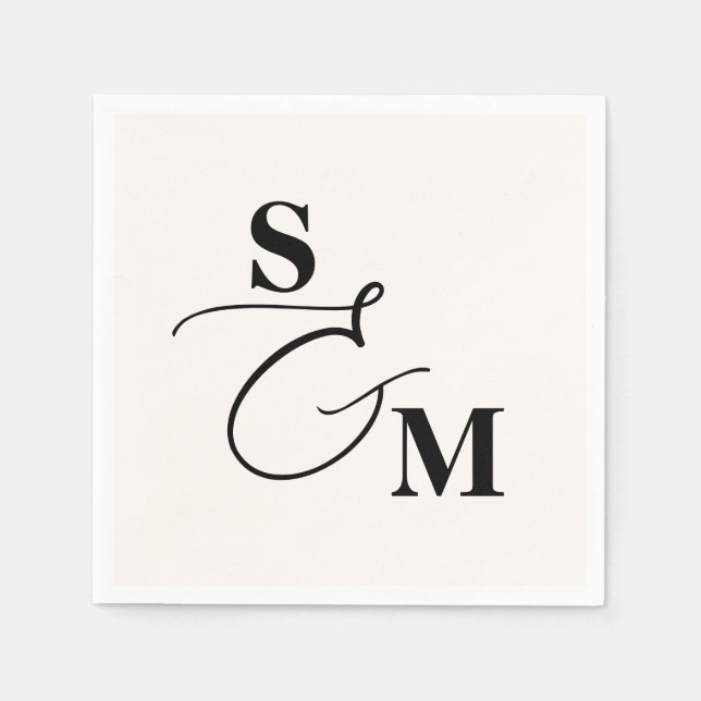 Serviette En Papier Monogramme Classique Mariage Ampersand Script Mode (Devant)