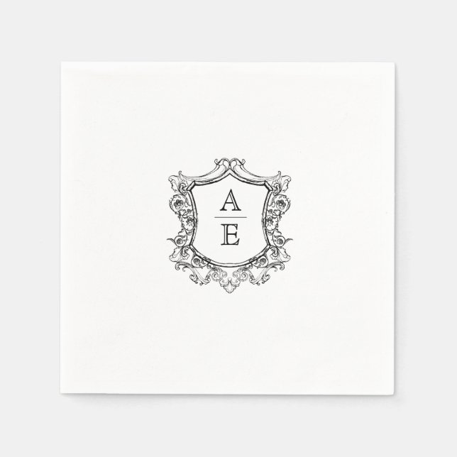 Serviette En Papier Monogramme classique Mariage noir et blanc serviet (Devant)