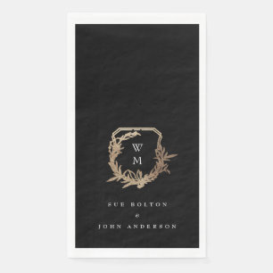 Serviette En Papier monogramme classique noir blanc or motif crest