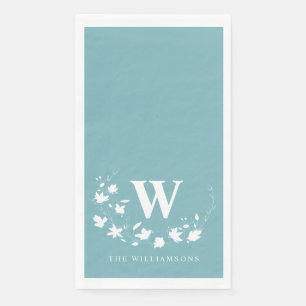 Serviette En Papier Monogramme Classique Nom Couronne Florale Sarcelle