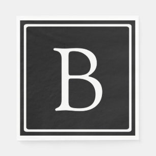 Serviette En Papier Monogramme classique simple Texte noir et blanc