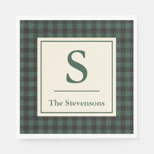 Serviette En Papier Monogramme classique vert noir de bison tartan pla
