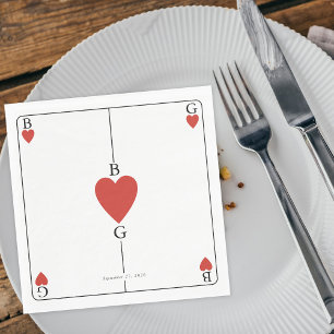 Serviette En Papier Monogramme Coeurs de jeu Mariage de carte