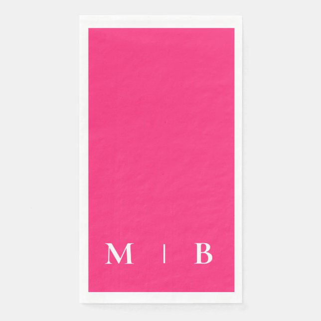 Serviette En Papier Monogramme Contemporain Rose & Blanc (Devant)