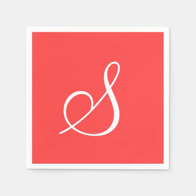 Serviette En Papier Monogramme Coral Rouge Classé Monochromatique Papi (Devant)