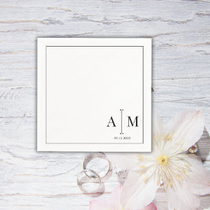Serviette En Papier Monogramme Couple Date Simple Bordure Mariage