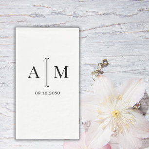 Serviette En Papier Monogramme Couple Date Simple Mariage Minimaliste