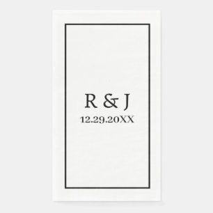 Serviette En Papier Monogramme Couple Nom personnalisé Mariage noir bl