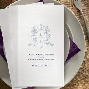 Serviette En Papier Monogramme couronne blanc argenté violet mariage