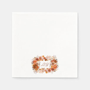 Serviette En Papier Monogramme Crème de courge Florale Mariage en terr