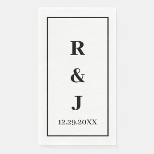 Serviette En Papier Monogramme Custom Couple Nom noir blanc élégant