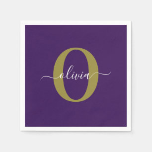 Serviette En Papier Monogramme customisé Nom du script Purple White Go