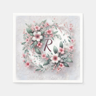 Serviette En Papier Monogramme Dans Un Mariage Élégant Fleur Wreath