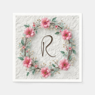 Serviette En Papier Monogramme Dans Une Élégante Wreath Sur Dentelle