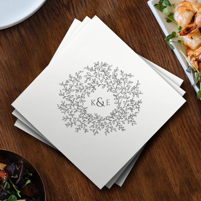 Serviette En Papier Monogramme d'art gris foncé mariage personnalisé (Créateur téléchargé)
