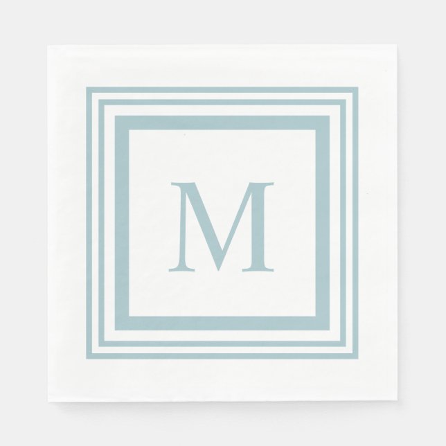 Serviette En Papier Monogramme de bordure carré blanc et de seaglass (Devant)
