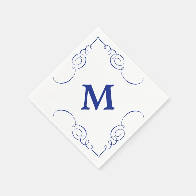 Serviette En Papier Monogramme de bordure Royal Blue Swirl Toutes les  (Coin)