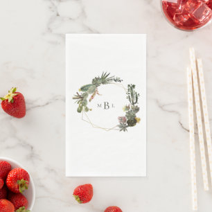 Serviette En Papier Monogramme de cactus géométrique moderne blanc per