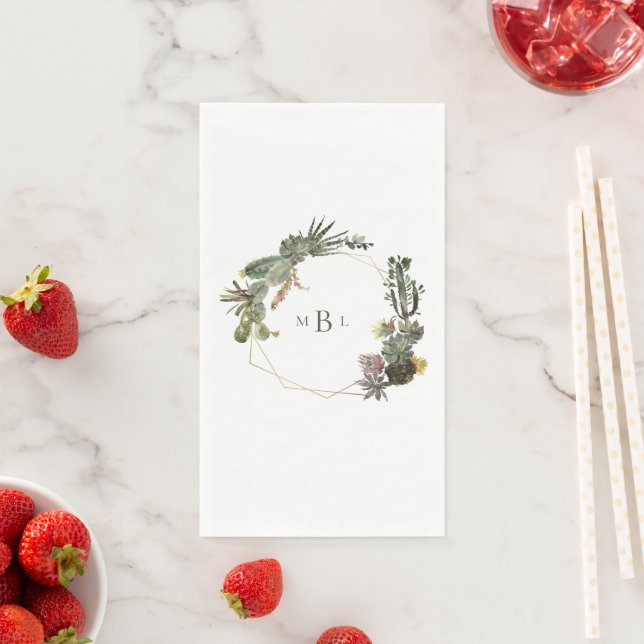 Serviette En Papier Monogramme de cactus géométrique moderne blanc per (En situation)