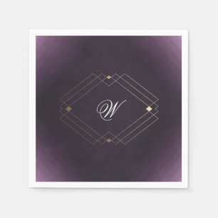 Serviette En Papier Monogramme de calligraphie violette classique Gold
