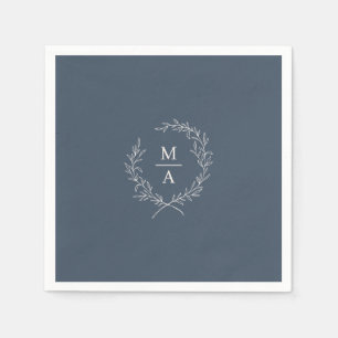Serviette En Papier Monogramme de couronne de laurier bleu marine simp