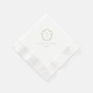 Serviette En Papier Monogramme de crête beige vintage Mariage