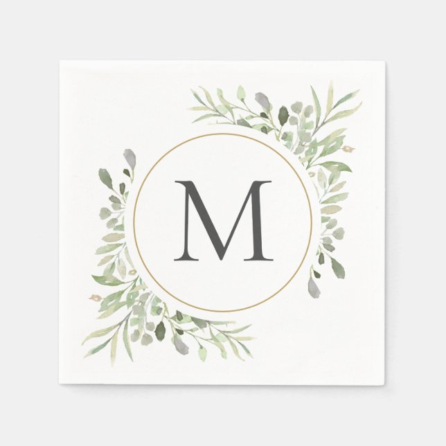 Serviette En Papier Monogramme de feuillage Eucalyptus vert (Devant)