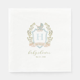 Serviette En Papier Monogramme de la crête de bébé   Baby shower bleu