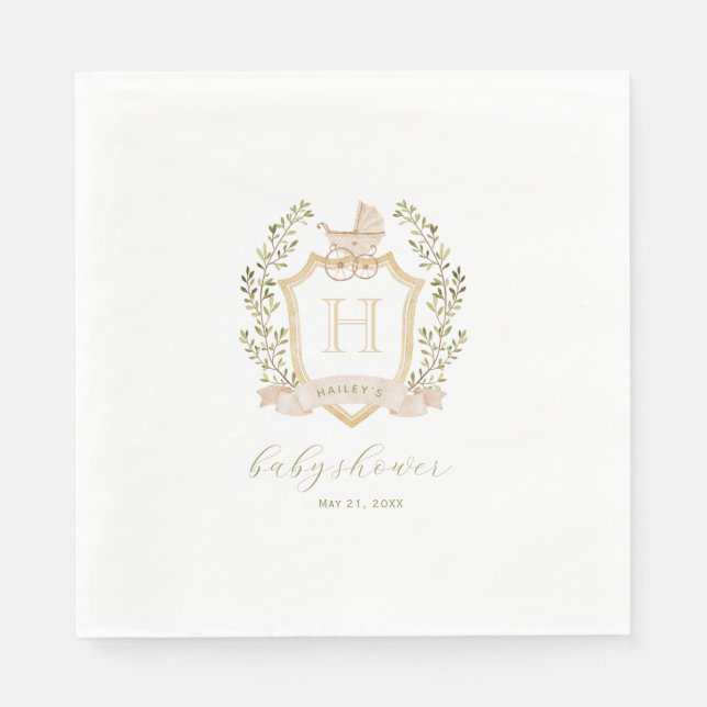 Serviette En Papier Monogramme de la crête de bébé | Baby shower neutr (Devant)