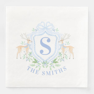 Serviette En Papier Monogramme de la crête des cerfs de Noël du grand-