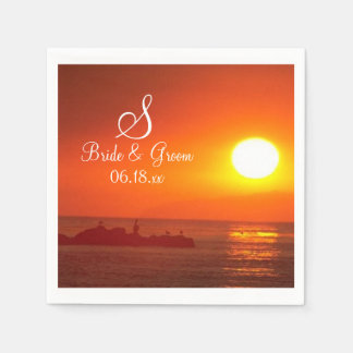 Serviette En Papier Monogramme de la mariée Date Plage Mariage Coucher