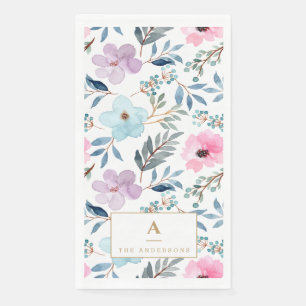 Serviette En Papier Monogramme de l'aquarelle bleue Cute Pastel
