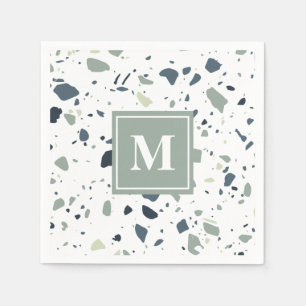 Serviette En Papier Monogramme de marbre bleu moderne Terrazzo
