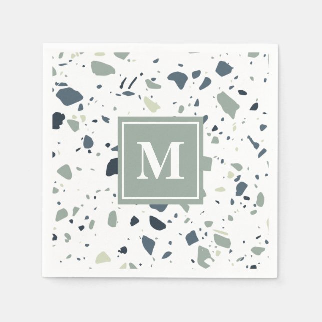 Serviette En Papier Monogramme de marbre bleu moderne Terrazzo (Devant)